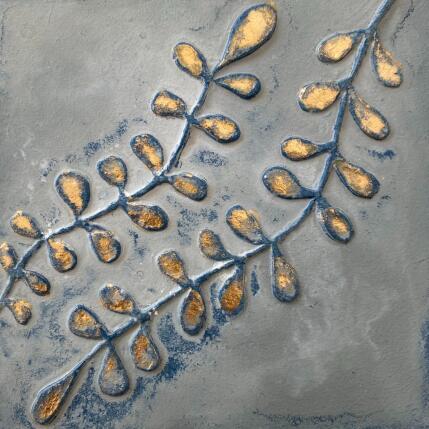 Peinture Fougères dorées et bleues par Trébucq Marion  | Tableau Figuratif Acrylique, Bois Nature