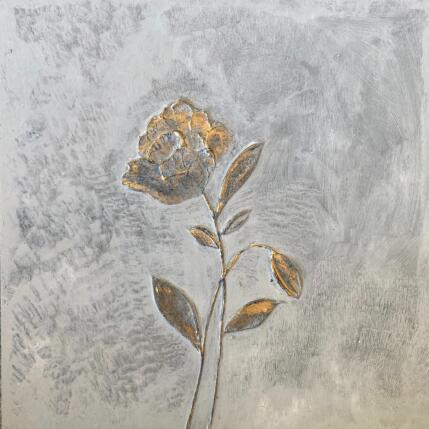 Gemälde Rose dorée sur fond gris von Trébucq Marion  | Gemälde Figurativ Acryl Natur
