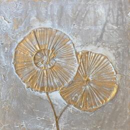 Painting Grandes fleurs dorées sur fond beige by Trébucq Marion  | Painting Figurative Acrylic Nature