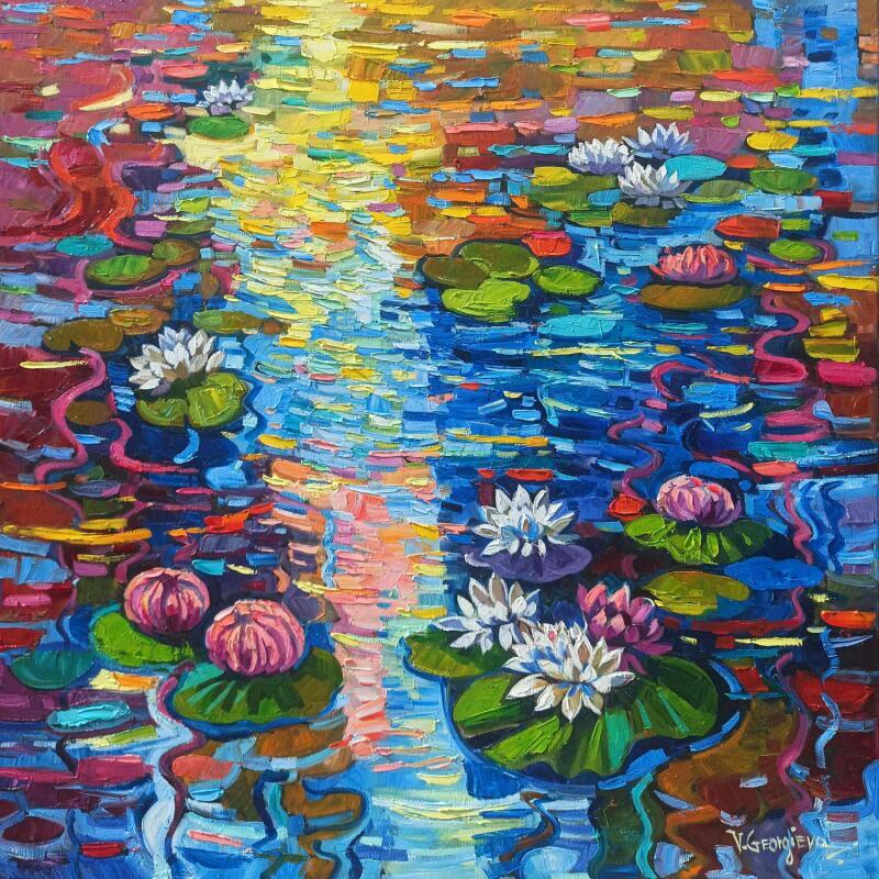 Painting Water lilies reflections  by Georgieva Vanya | Painting Figurative Landscapes Oil