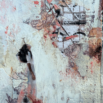 Painting viser haut by Bergeron Marie-Josée | Painting Surrealism Acrylic, Gluing, Paper, Pastel, Posca