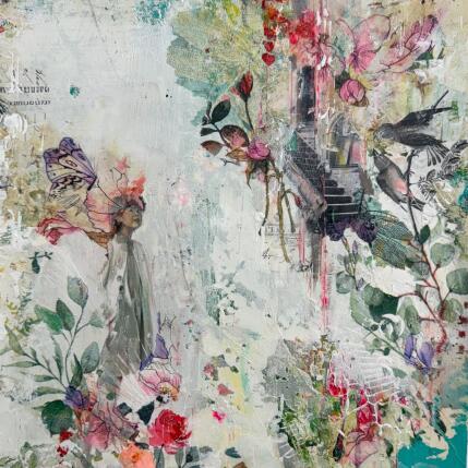 Painting La cité des anges gardiens  by Bergeron Marie-Josée | Painting Surrealism Acrylic, Gluing, Paper, Pastel, Posca