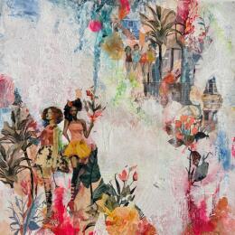 Painting Summer party by Bergeron Marie-Josée | Painting Surrealism Acrylic, Gluing, Paper, Pastel, Posca