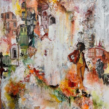 Painting Disco gravité by Bergeron Marie-Josée | Painting Abstract Acrylic, Gluing, Paper, Pastel, Posca