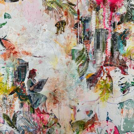 Painting La nouvelle en suspension by Bergeron Marie-Josée | Painting Surrealism Acrylic, Gluing, Paper, Pastel, Posca