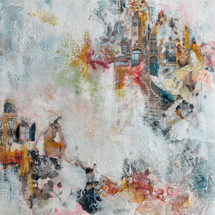 Painting Les petites perles by Bergeron Marie-Josée | Painting Surrealism Acrylic, Gluing, Paper, Pastel, Posca