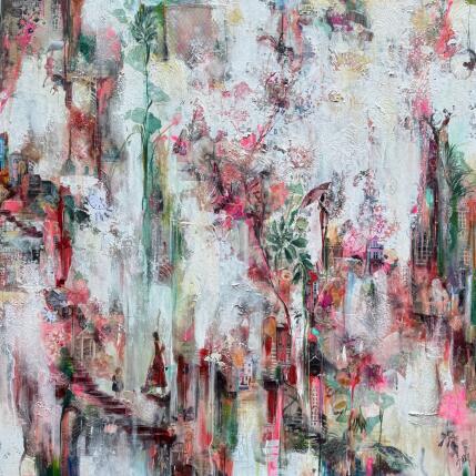 Painting Ensemble même séparés by Bergeron Marie-Josée | Painting Abstract Acrylic, Gluing, Paper, Pastel, Posca