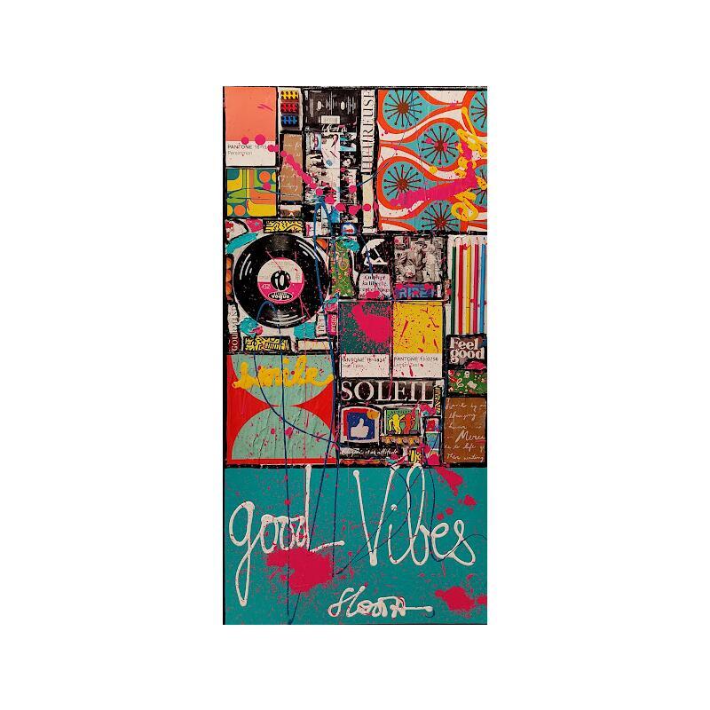 Peinture Good Vibes par Costa Sophie | Tableau Pop-art Acrylique, Collage, Upcycling