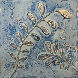 Peinture Fougères dorées sur fond bleu par Trébucq Marion  | Tableau