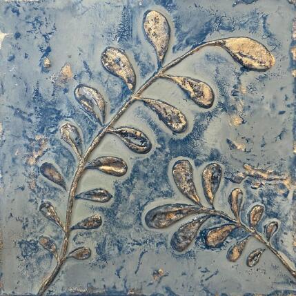 Peinture Fougères dorées sur fond bleu par Trébucq Marion  | Tableau Figuratif Acrylique, Pigments Nature