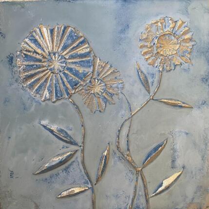 Gemälde Trois fleurs dorées sur fond beige von Trébucq Marion  | Gemälde Figurativ Acryl, Pigmente Natur, Pop-Ikonen