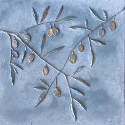Gemälde Branches d'olivier sur fond vert de gris von Trébucq Marion  | Gemälde Figurativ Acryl, Pigmente Natur