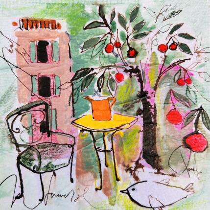 Peinture Cerisier par Colombo Cécile | Tableau Art naïf Acrylique, Aquarelle, Collage, Encre, Pastel Nature, Paysages, Scènes de vie