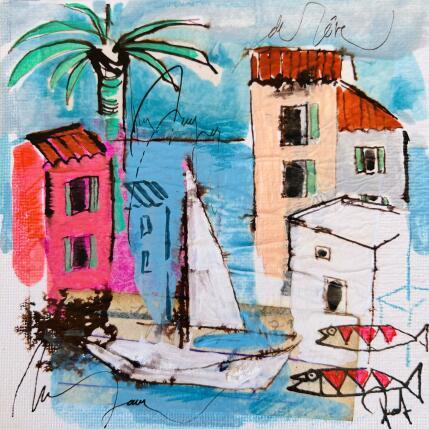 Peinture Vue sur la mer turquoise par Colombo Cécile | Tableau Art naïf Acrylique, Aquarelle, Collage, Encre, Pastel Nature, Paysages, Scènes de vie