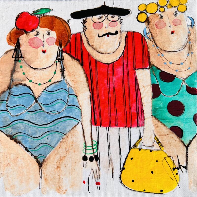 Painting Bernadette Noël, Louise by Colombo Cécile | Painting Naive art Portrait Watercolor Acrylic Gluing Ink Pastel