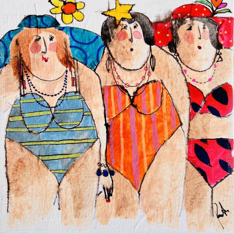 Gemälde Martine, Hélène, Yvette von Colombo Cécile | Gemälde Naive Kunst Porträt Aquarell Acryl Collage Tinte Pastell