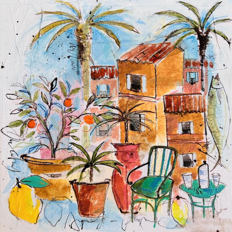 Painting Saveurs agrumes by Colombo Cécile | Painting Naive art Landscapes Life style Watercolor Acrylic Gluing Ink Pastel