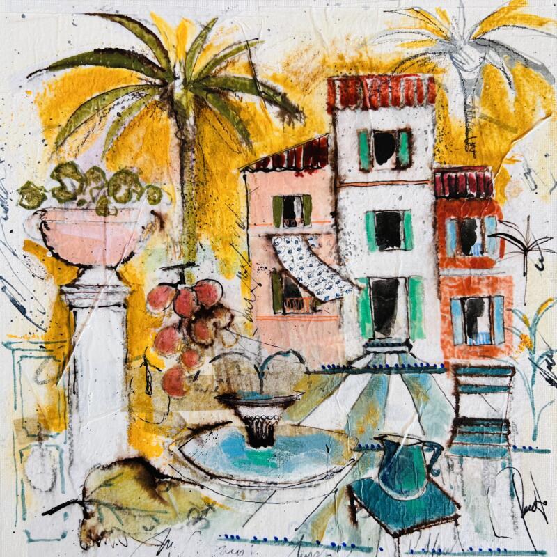 Painting Douce fraîcheur by Colombo Cécile | Painting Naive art Landscapes Life style Watercolor Acrylic Gluing Ink Pastel