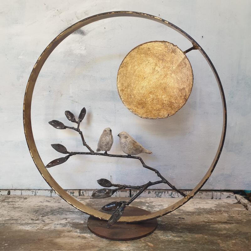 Sculpture oiseau raku sous la pleine lune par Eres Nicolas | Sculpture Figuratif Animaux Métal