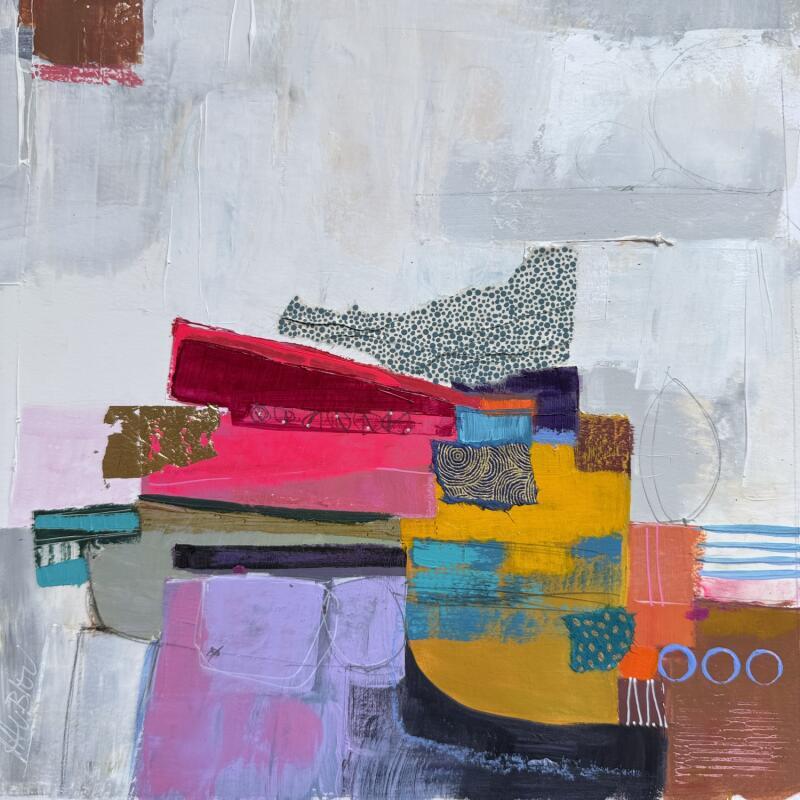 Painting La cachette des graines 1 by Lau Blou | Painting Abstract Landscapes Cardboard Acrylic Gluing Pastel Gold leaf