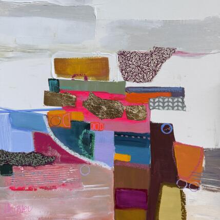 Painting La cachette des graines 2 by Lau Blou | Painting Abstract Acrylic, Cardboard, Gluing, Gold leaf, Pastel Landscapes