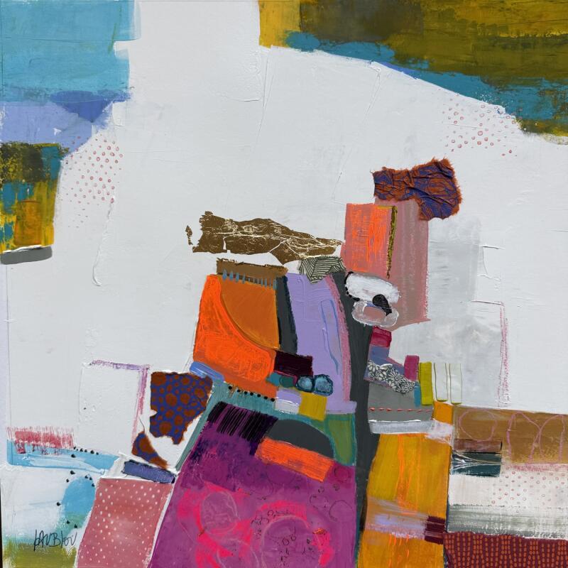 Painting Gaité de la pianiste by Lau Blou | Painting Abstract Portrait Cardboard Acrylic Gluing Pastel Gold leaf