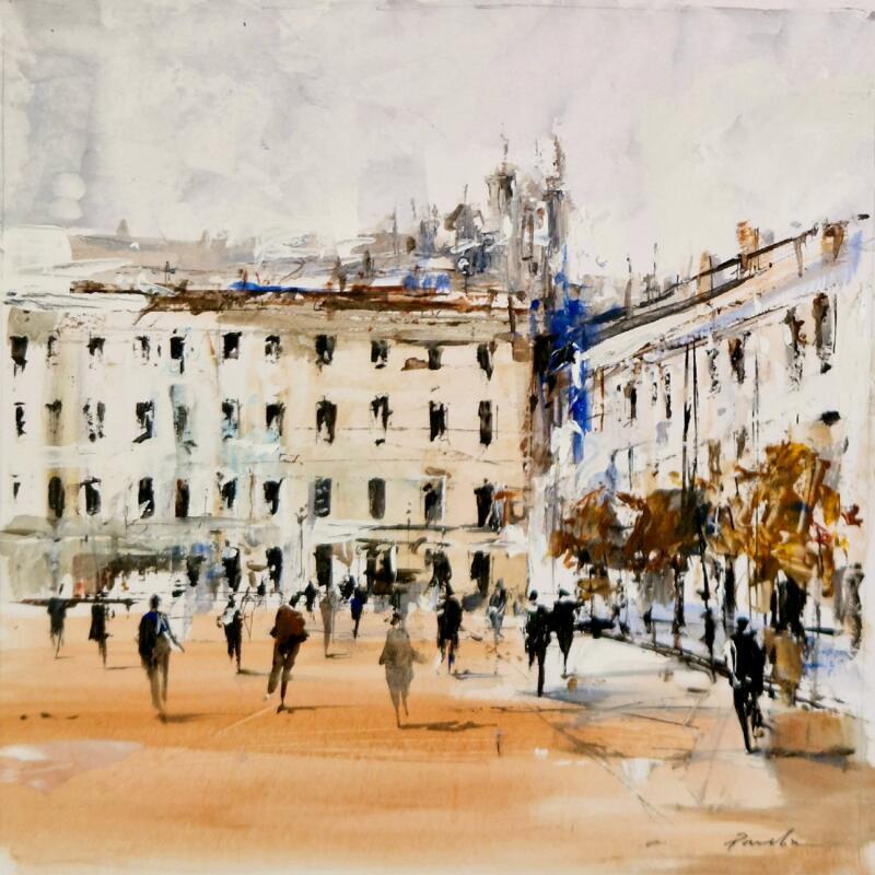 Painting Detente sur la Place Bellecour by Poumelin Richard | Painting Figurative Nature Oil