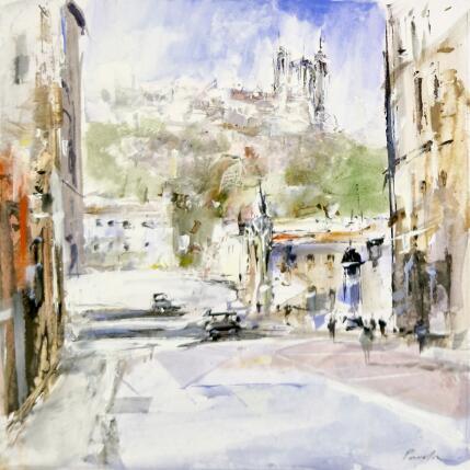 Painting notre dame de fourviere au sommet de la colline by Poumelin Richard | Painting Figurative Oil Landscapes