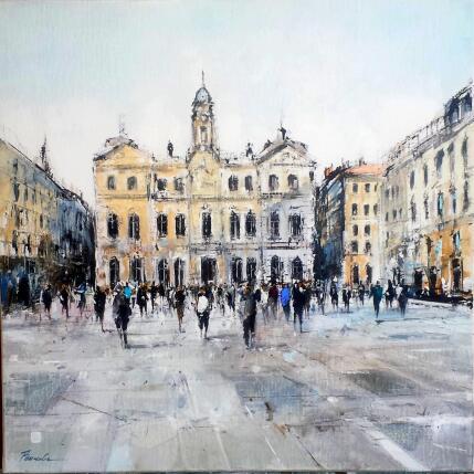 Painting lyon place des terreaux by Poumelin Richard | Painting Figurative Acrylic, Oil Landscapes