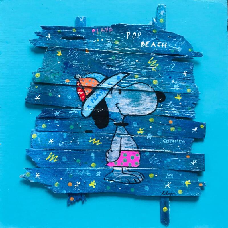 Peinture Snoopy Pop beach par Kikayou | Tableau Pop-art Icones Pop Graffiti Acrylique Collage
