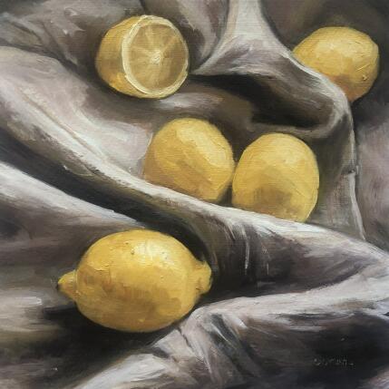 Peinture Citrons 2 par Sellier Octavia | Tableau Figuratif Huile Nature, Natures mortes