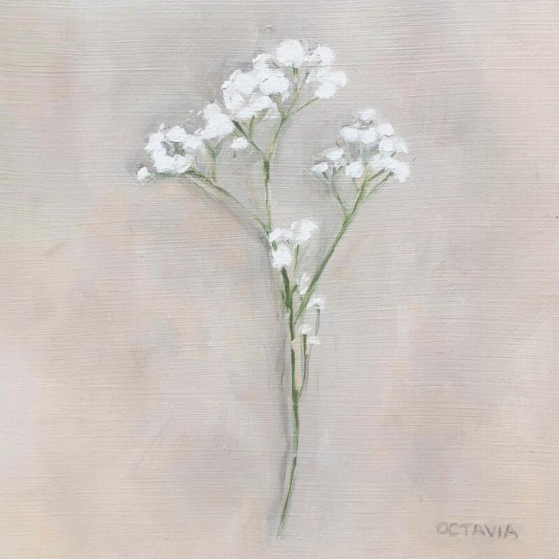 Gemälde Gypsophile von Sellier Octavia | Gemälde Figurativ Natur Stillleben Öl