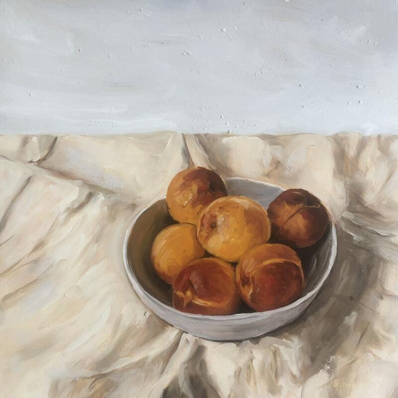 Peinture Pêches par Sellier Octavia | Tableau Figuratif Natures mortes Huile