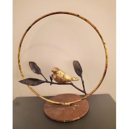 Sculpture Oiseau sur branche 3 feuilles par Eres Nicolas | Sculpture Figuratif Métal Animaux