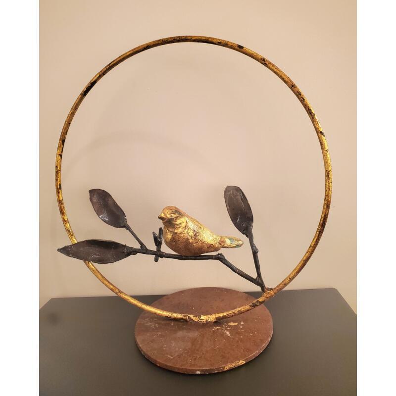 Sculpture Oiseau sur branche 3 feuilles by Eres Nicolas | Sculpture Figurative Animals Metal