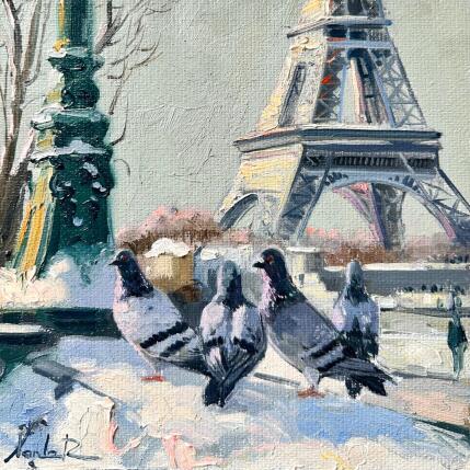 Peinture Paris under Winter’s Wing par Xanlar | Tableau Impressionnisme Huile Architecture, Paysages, Urbain