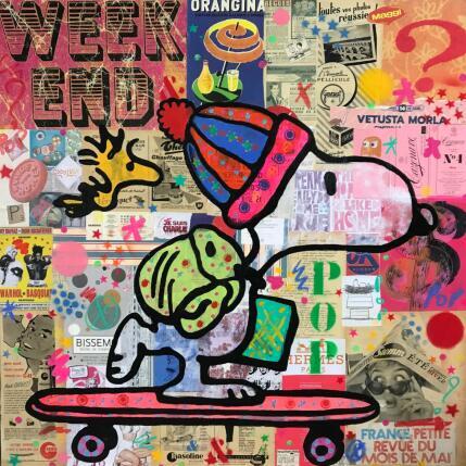 Painting Snoopy skate vintage by Kikayou | Painting Pop-art Acrylic, Gluing, Graffiti Pop icons