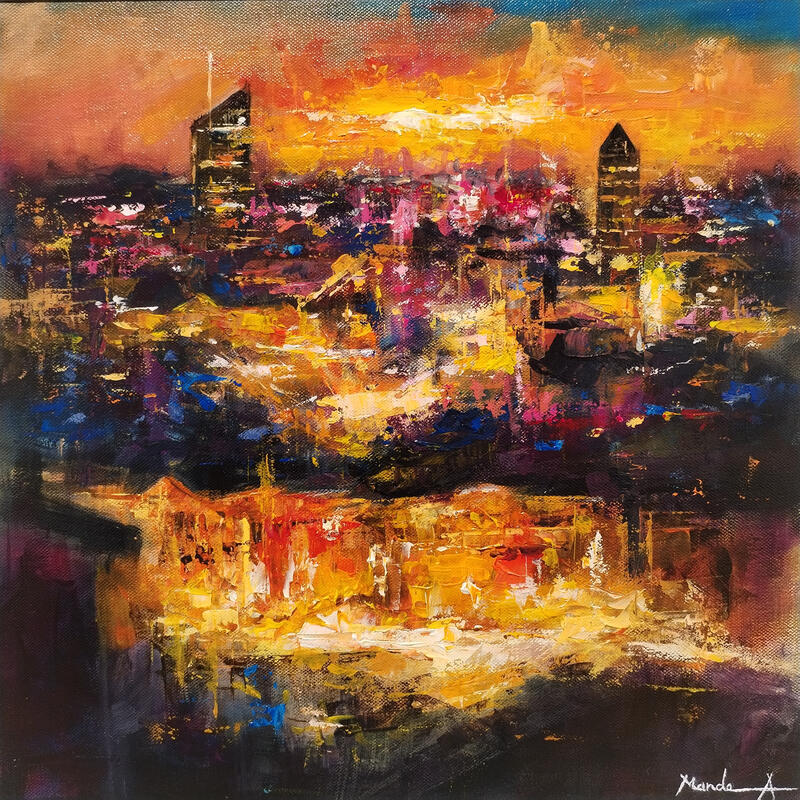 Painting Lyon by night by Mande | Painting