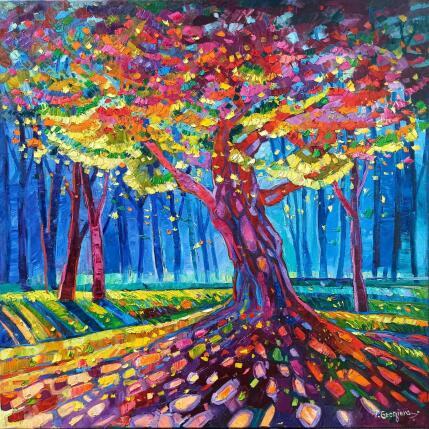 Peinture Golden season tree  par Georgieva Vanya | Tableau Figuratif Huile Paysages