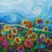 Peinture Sunflowers under Gogh sky  par Georgieva Vanya | Tableau Figuratif Paysages Huile