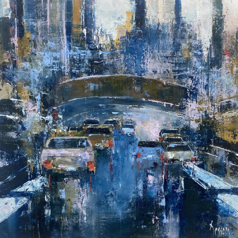 Peinture Sous le pont par Dessein Pierre | Tableau Figuratif Urbain Huile