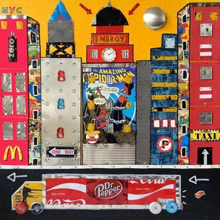 Painting Chained by Lovisa | Painting Pop-art Acrylic, Gluing, Metal, Paper, Posca, Upcycling, Wood Urban