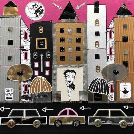 Painting 5 th Street by Lovisa | Painting Pop-art Acrylic, Gluing, Metal, Paper, Posca, Upcycling, Wood Urban