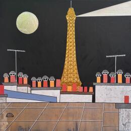 Pintura Paris je t'aime ! por Lovisa | Pintura Pop art Acrílico, Collage, Hoja de oro, Papel, Posca, Supraciclaje, Textil Urbano