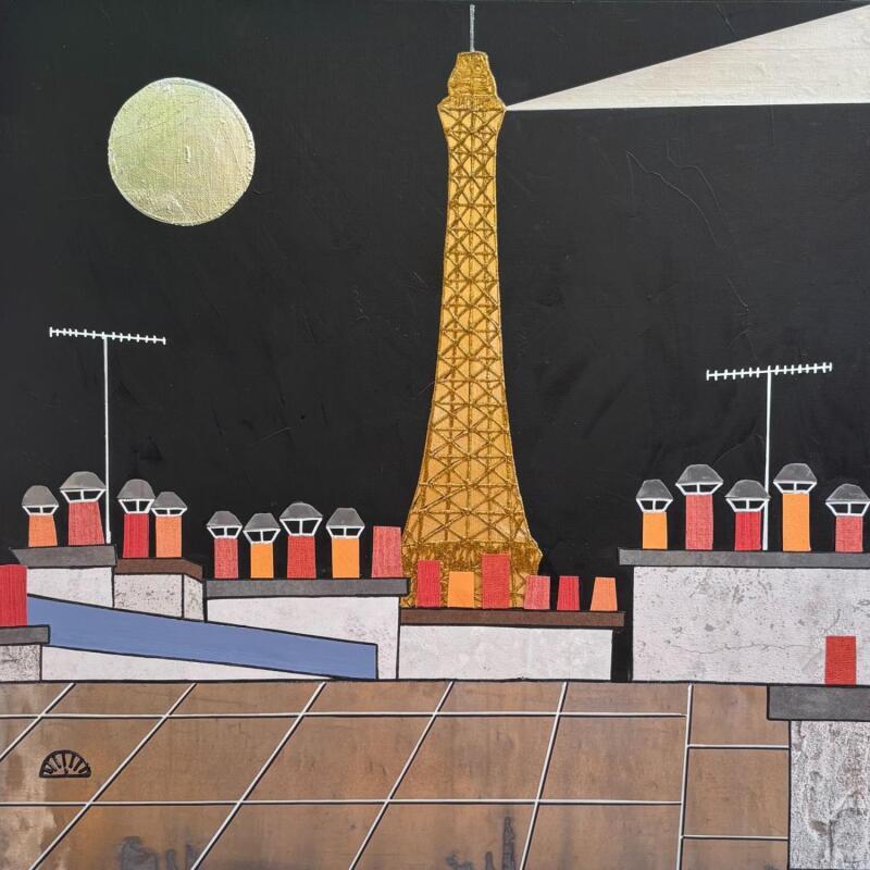 Pintura Paris je t'aime ! por Lovisa | Pintura Pop art Urbano Acrílico Collage Posca Textil Hoja de oro Supraciclaje Papel