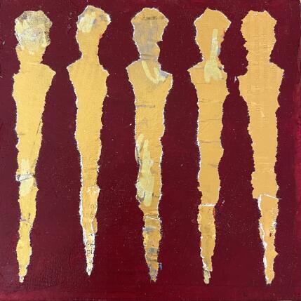 Peinture De rouge et d'or par Rocco Sophie | Tableau Art Singulier Acrylique, Collage, Sable