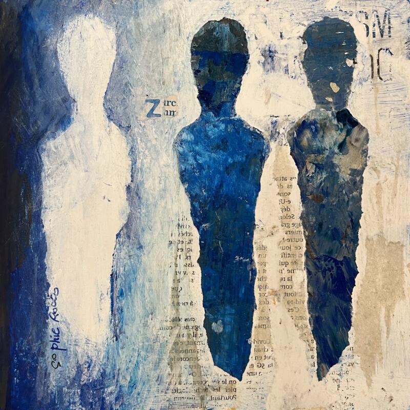 Peinture Trio par Rocco Sophie | Tableau Art Singulier Acrylique Collage Sable