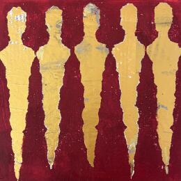 Peinture Les hommes d'or par Rocco Sophie | Tableau Art Singulier Acrylique, Collage, Sable