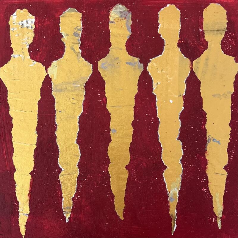 Peinture Les hommes d'or par Rocco Sophie | Tableau Art Singulier Acrylique Collage Sable