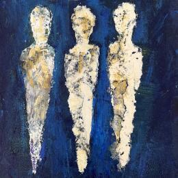 Peinture Les hommes bleus par Rocco Sophie | Tableau Art Singulier Acrylique, Collage, Sable